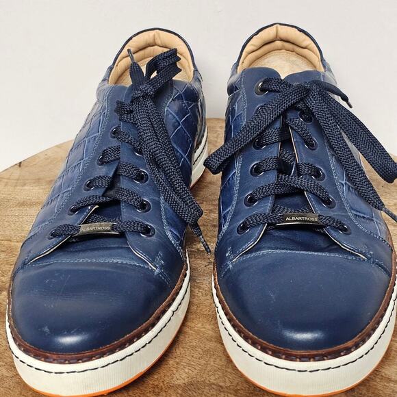 Mens Italian Napa Leather Spikeless Navy Golf Shoe Faux Crocodile Preppy Size 10 - Picture 2 of 10